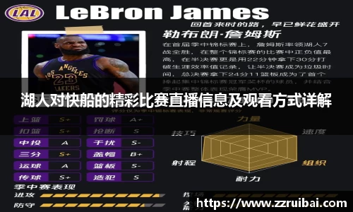 湖人对快船的精彩比赛直播信息及观看方式详解